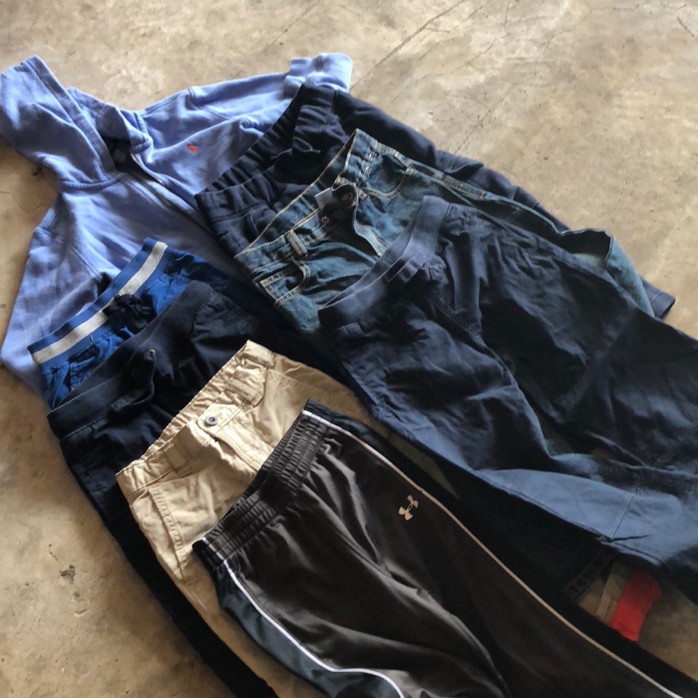 1 polo hoodie, boys pants size 5,6